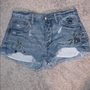 Painted hi-rise jean shorts, SIZE 4